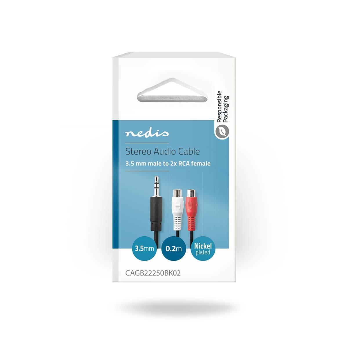 Nedis Stereo Audio Cable | 3.5 mm Male | 2x RCA Female | Nickel Plated | 0.20 m | Round | Box
