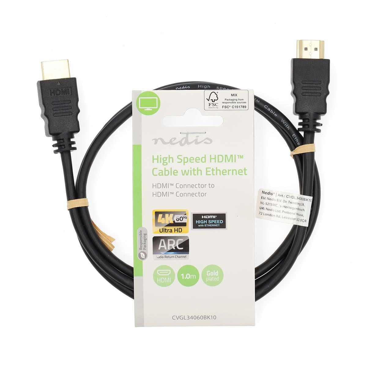 Nedis High Speed HDMI™ Cable with Ethernet | HDMI™ Connector | HDMI™ Connector | 4K@60Hz | ARC | 18 Gbps | 1.00 m | Round | PVC | Black | Label