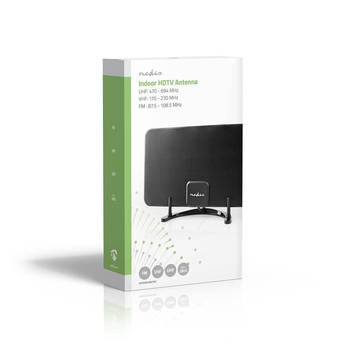 Nedis Thin Indoor 28dB Digital TV HDTV Ariel HD Television Antenna 25km Range Receiver