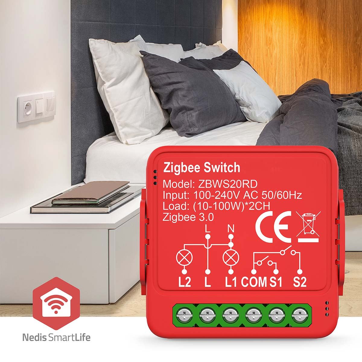Nedis SmartLife Built-in Module | Double Switch | 2 x 100 W | Terminal Connection | App available for: Android™ / IOS