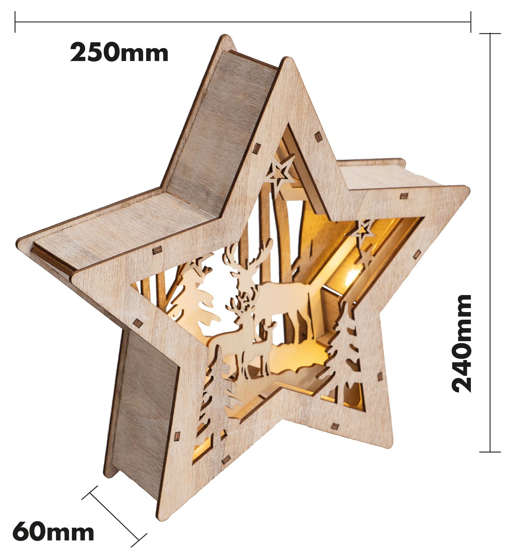 Wooden Light Up LED Christmas Star Reindeer Forest Scene Battery Powered