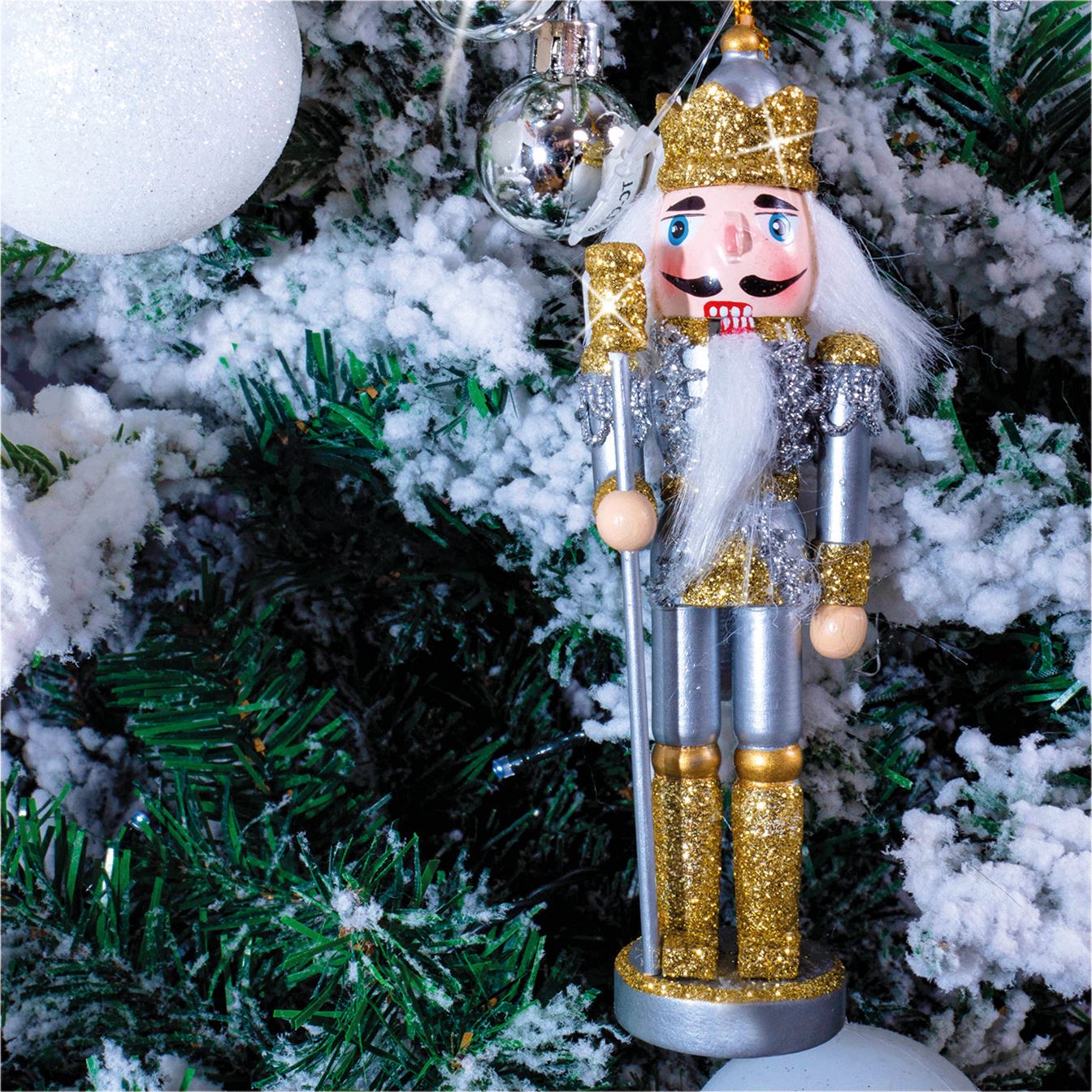 Glitter Nutcracker Hanging Christmas Tree Decoration - Gold
