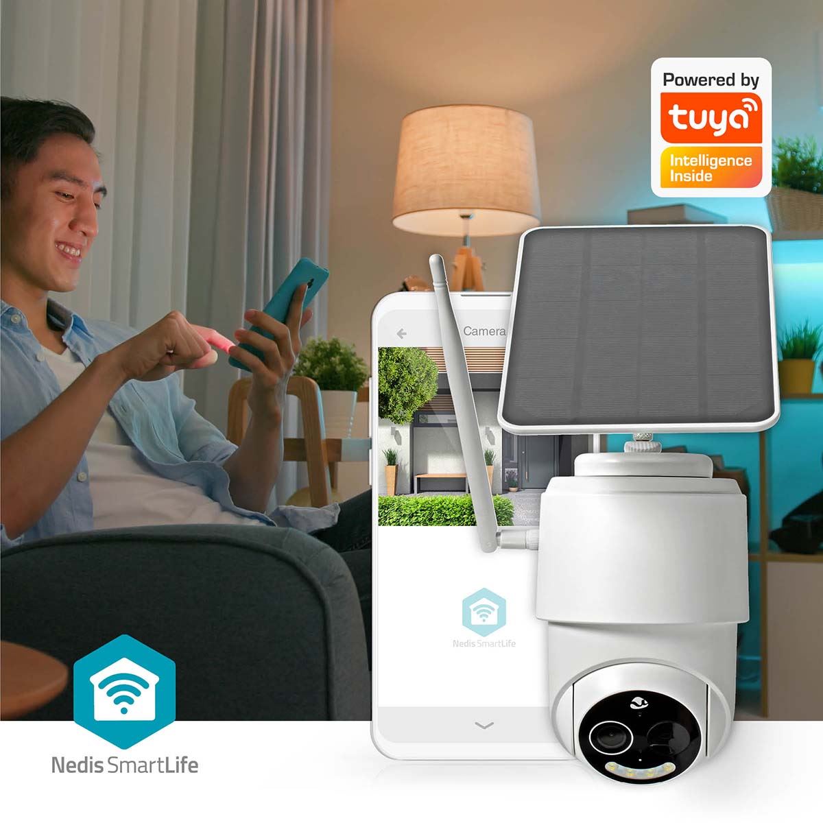 Nedis SmartLife Outdoor Camera HD CCTV PTZ Security WiFi Solar Battery Powered, 100% Wireless Operation