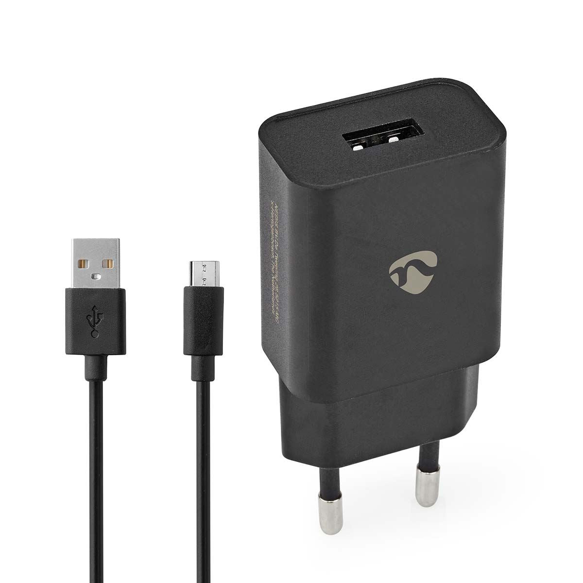 Nedis EU Euro Travel Wall Charger | 5 W | 1.0 A | Number of outputs: 1 | USB-A | Micro USB (Loose) Cable | 1.00 m | Single Voltage Output | Black