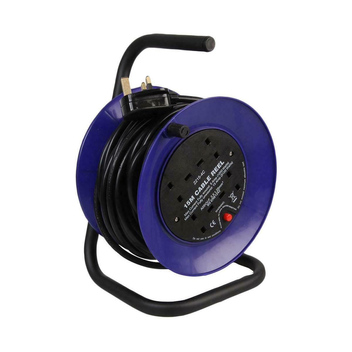 4 Gang 15m Mains Extension Socket Carry Reel with USB, 13A