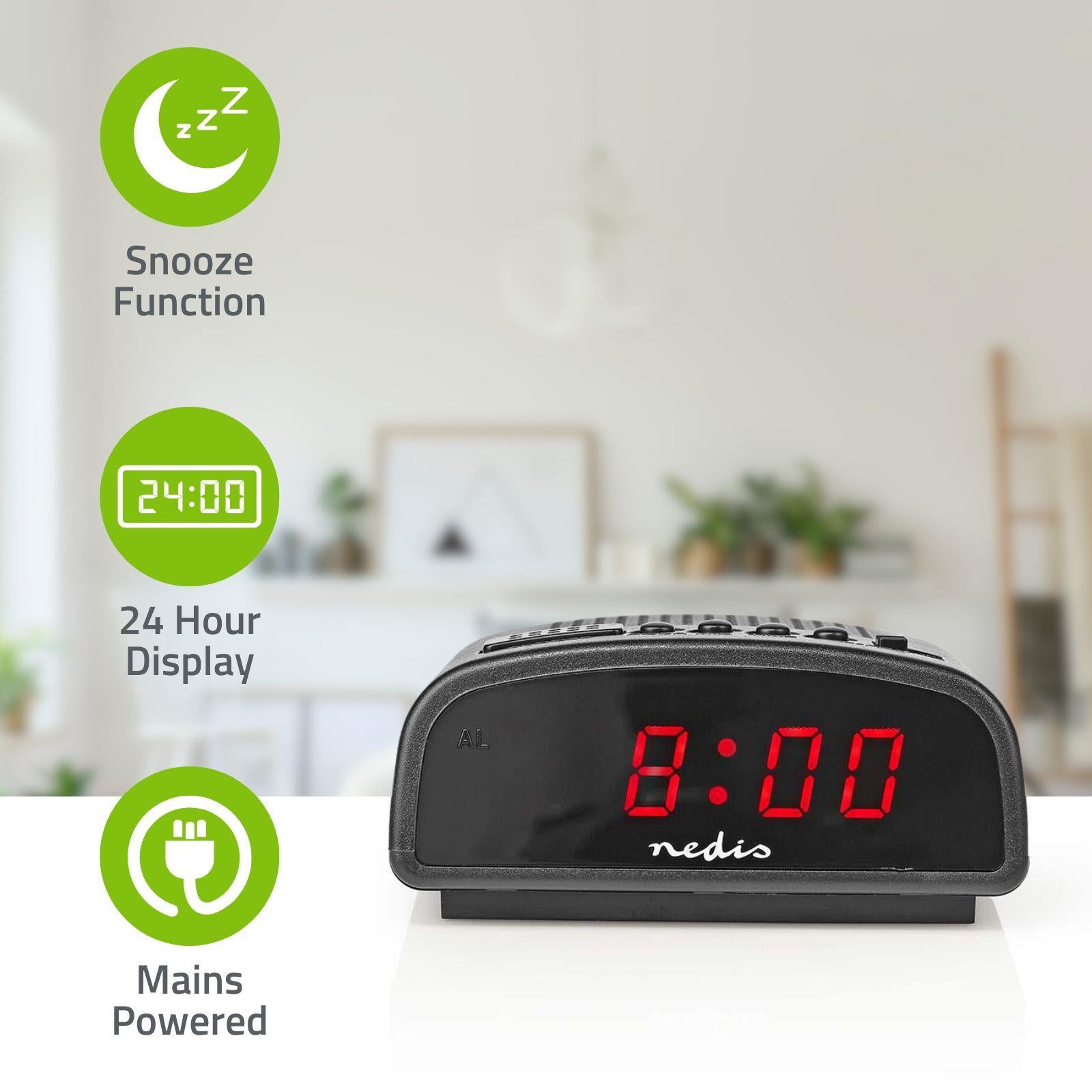 Nedis Digital Desk Alarm Clock | LED | Snooze function | Black