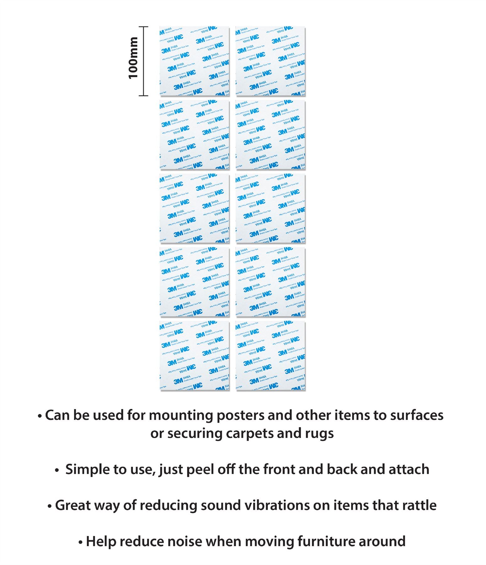 100mm 5 Pack Double-Sided Square Adhesive Mounting Pads