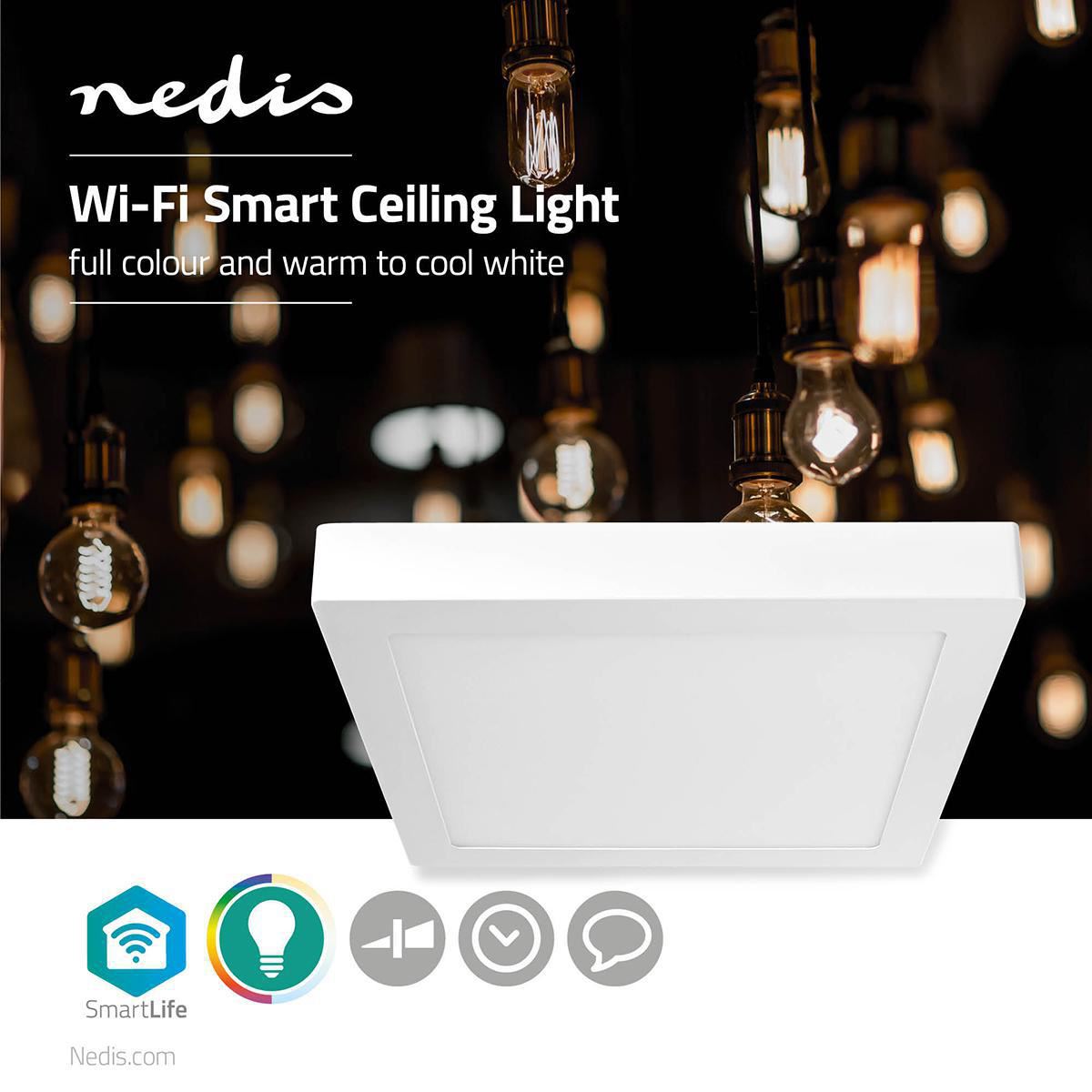 Nedis SmartLife Wi-Fi Ceiling Light Square Cool White / RGB / Warm White | 1400 lm | 2700 - 6500 K | IP20 | Energy class: G | Android™ / IOS