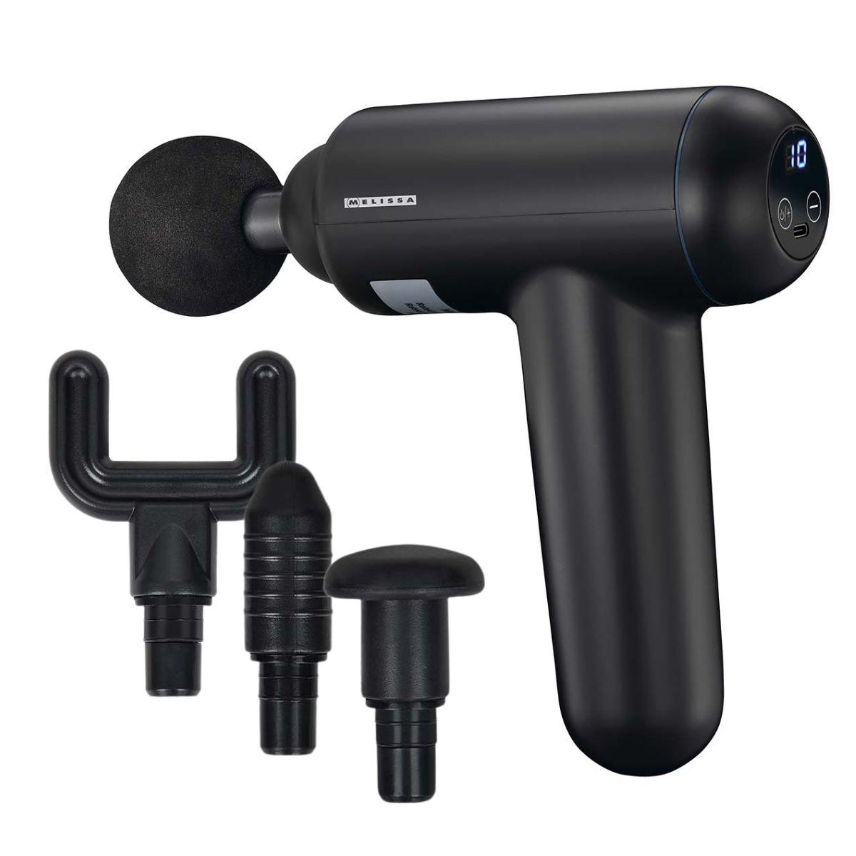 MELISSA Massage Gun, LED,  32-Speed with 4 Attachments, Brushless Motor for Muscle Recovery & Relaxation, Triangular Handle, Rechargeable - Black