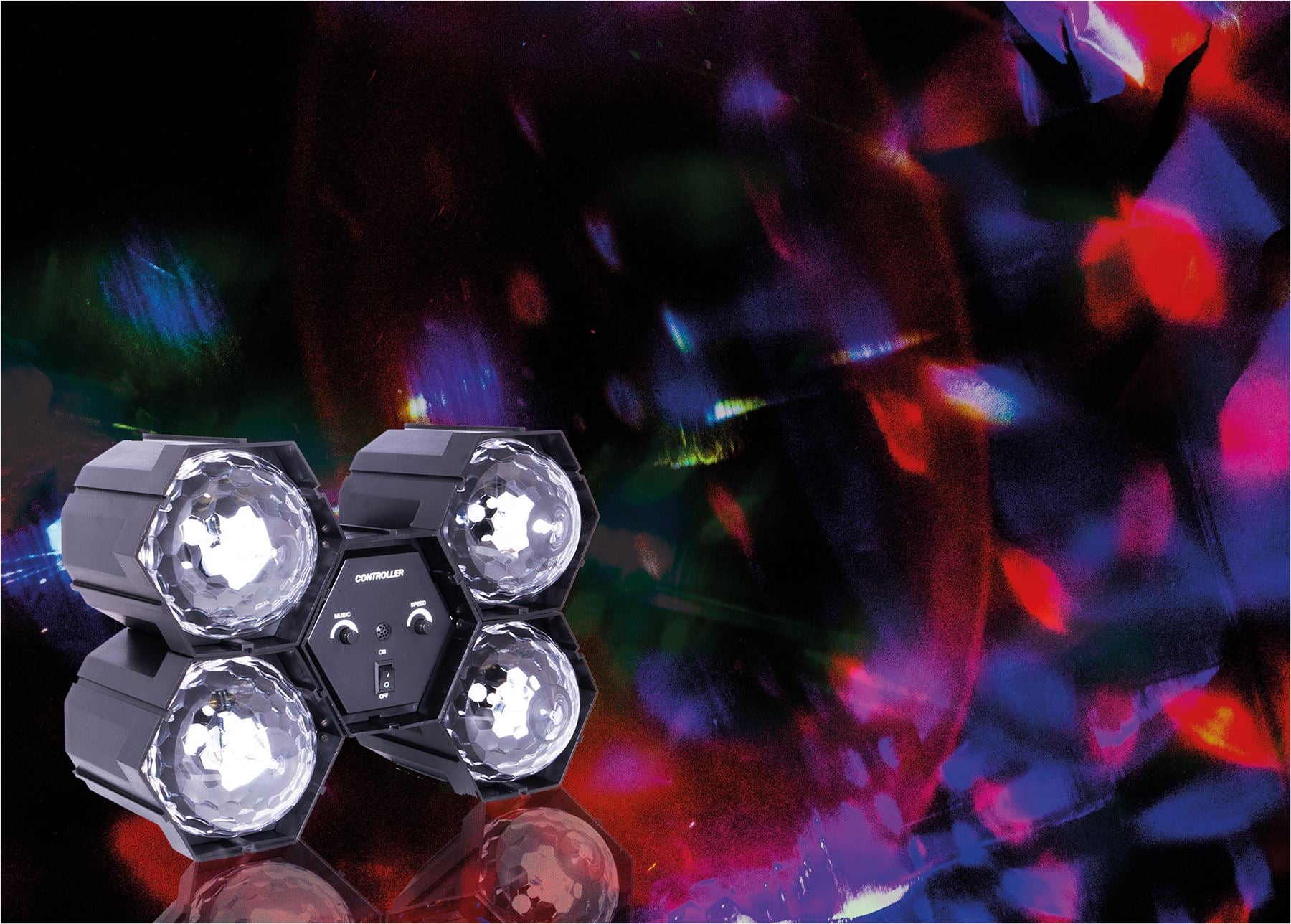4 Way Multi-Coloured LED Crystal Effect Disco/Party Pod Light With Built-in Sound to Light Controller