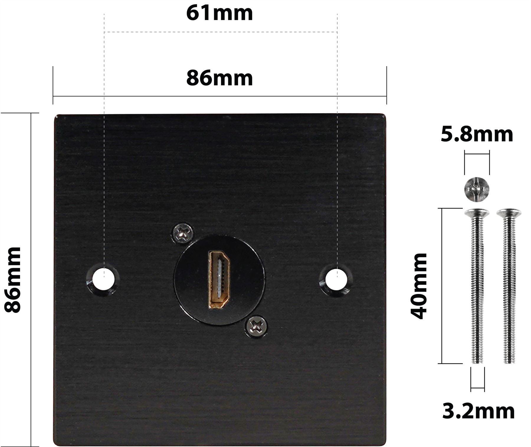 Black Wall Face Plate Electrical AV Slim Series 1 x HDMI 90 Degree Feedthrough Wall Plate Metal