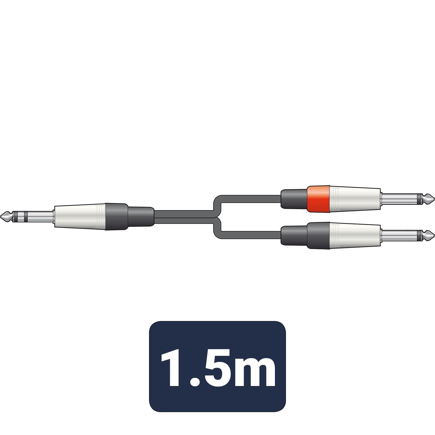 Citronic 1.5m Guitar Amp Stereo Audio 6.35mm 1/4" TRS Jack to Mono 2 x 6.35mm 1/4" Cable