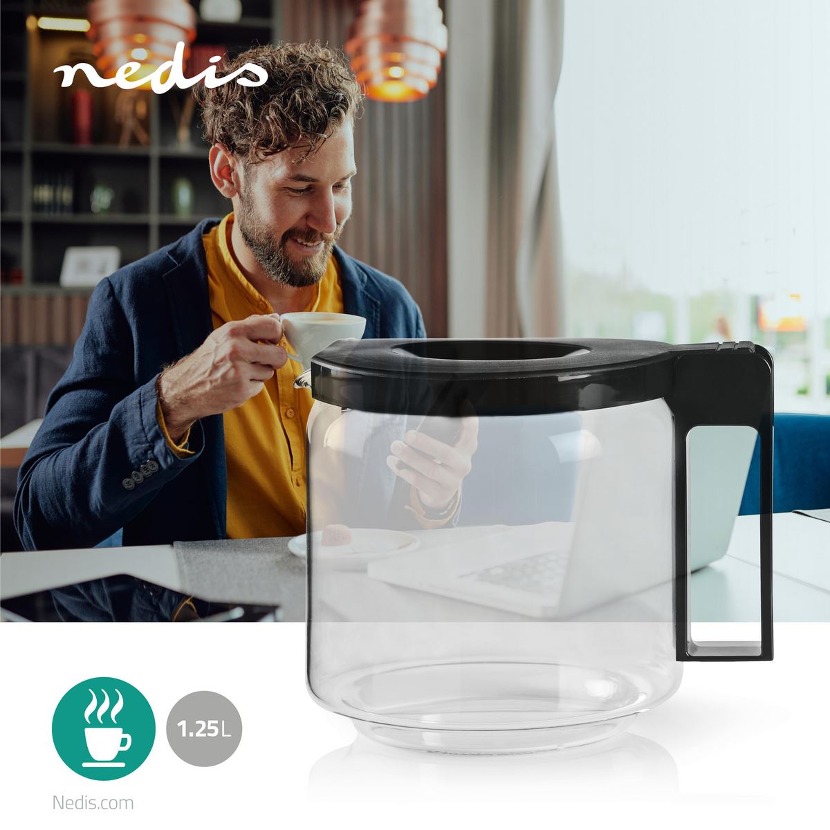 Nedis Glass Coffee Jug | Compatible with: Moccamaster CD / GCS / KBG / Excellent 10SN | 1.25 l | Black
