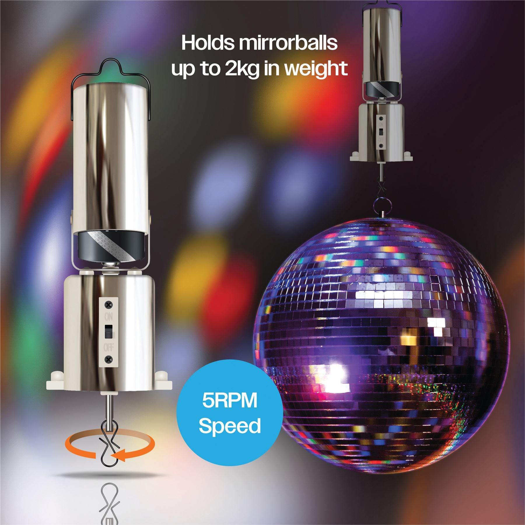 Mirror Ball Motor 5 RPM Battery Powered - Chrome Effect