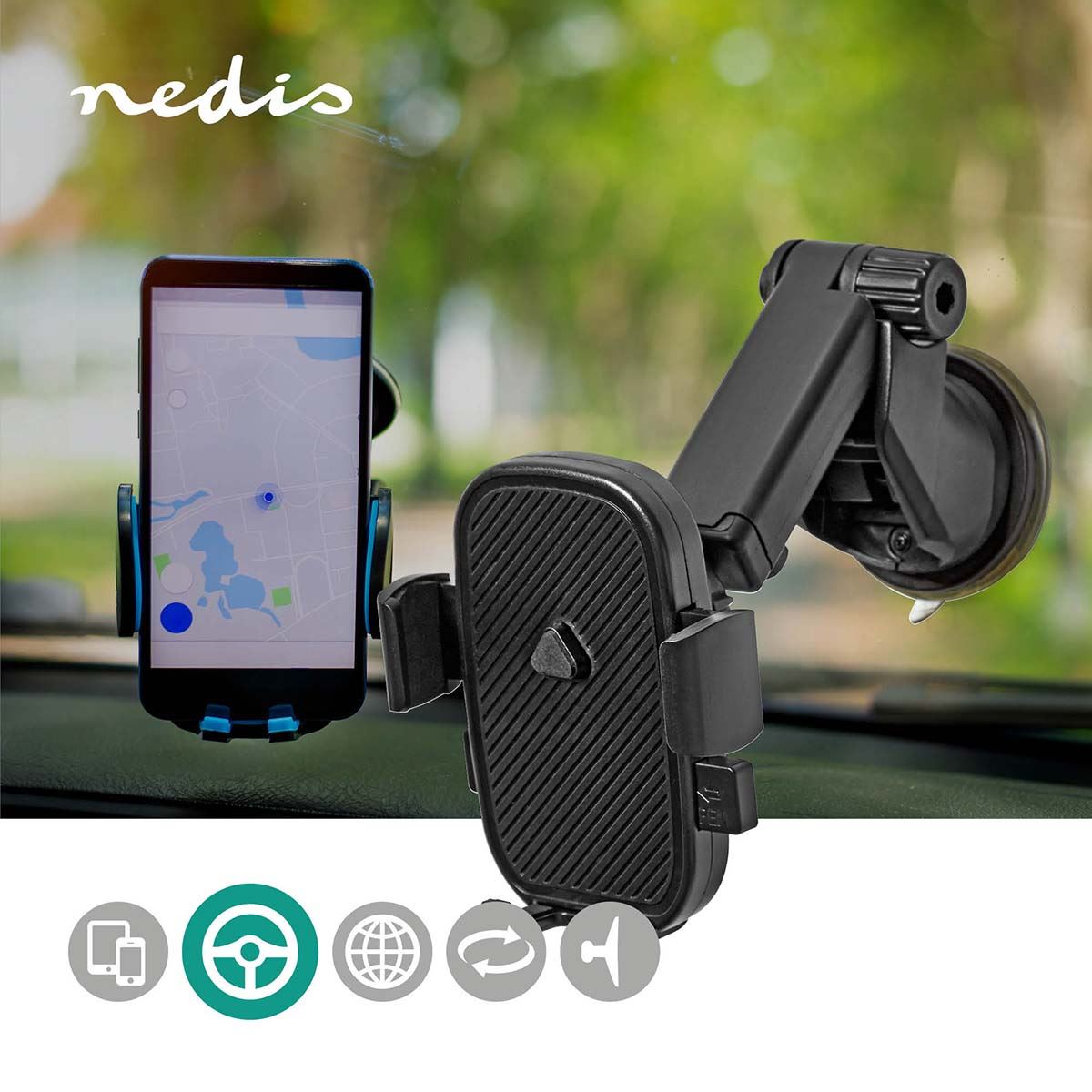 Nedis Smartphone Car Mount | In-Car Window | Universal | Minimal screen size phone: 4.5 " | Maximum screen size: 7 " | Interactive
