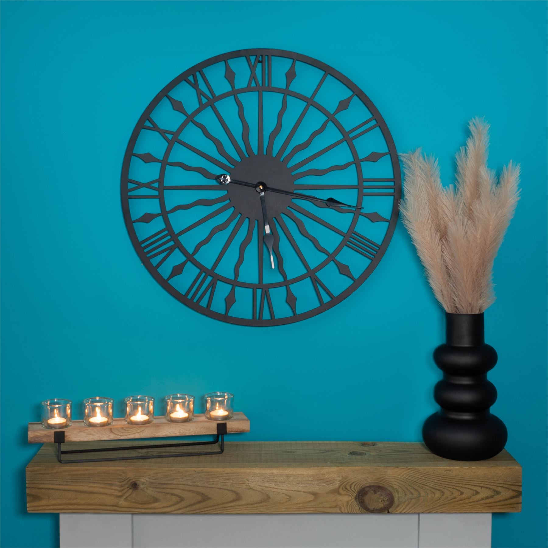 60cm 24" Large Stunning Outdoor Indoor Garden Decorative Clock Silent Running Black