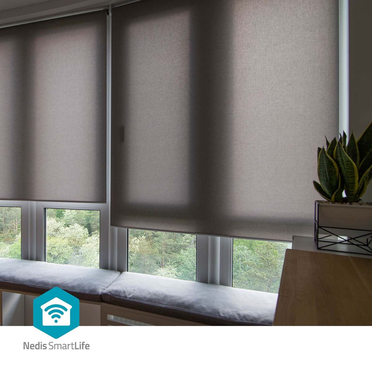 Nedis SmartLife Solar / USB Powered SmartLife Curtain Robot Cable System Pane Roller/Roman blinds Voice Control for Google/Alexa 2000 mAh Bluetooth® - White