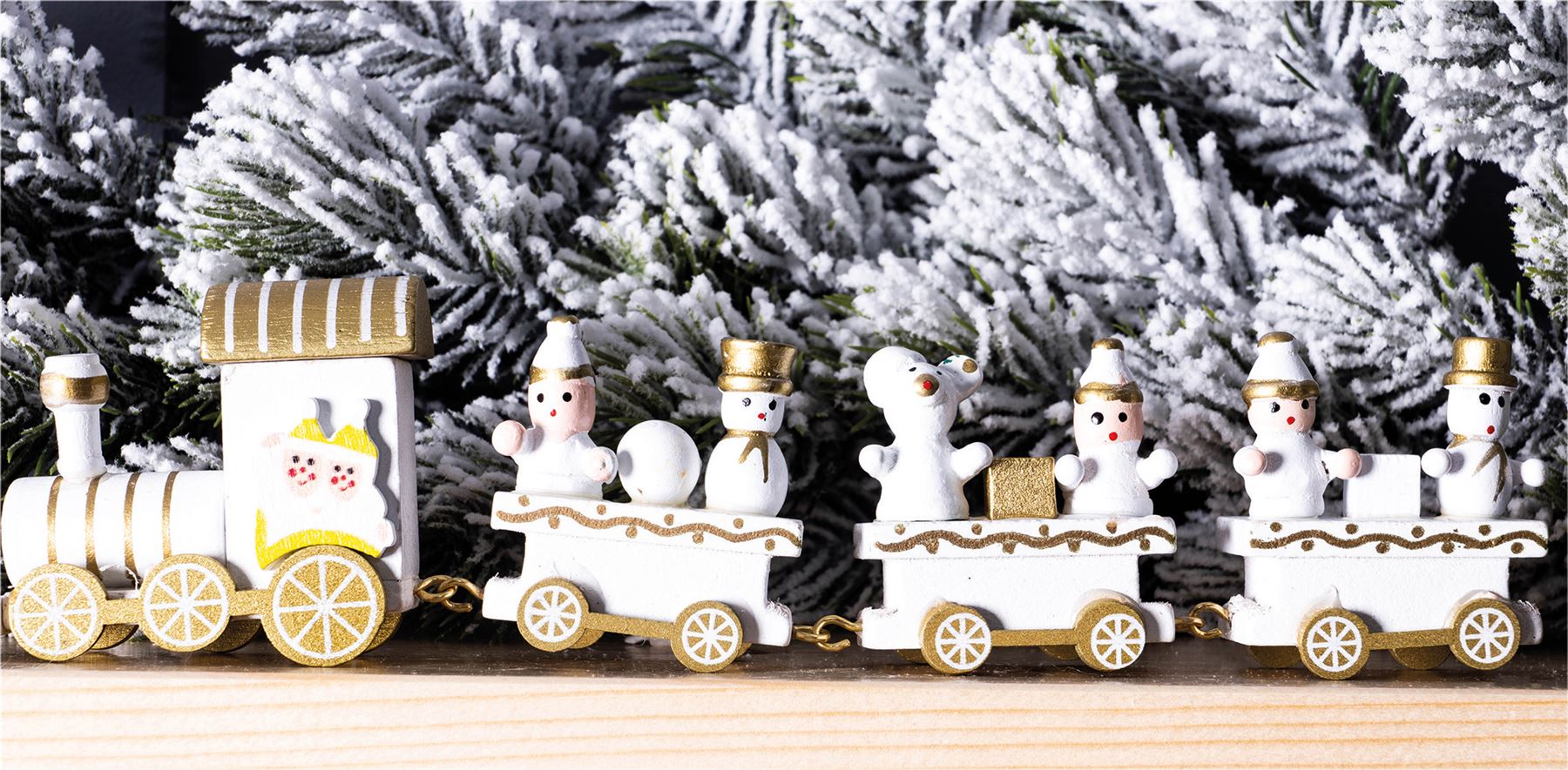 Wooden Christmas Train Set Display In White and Gold