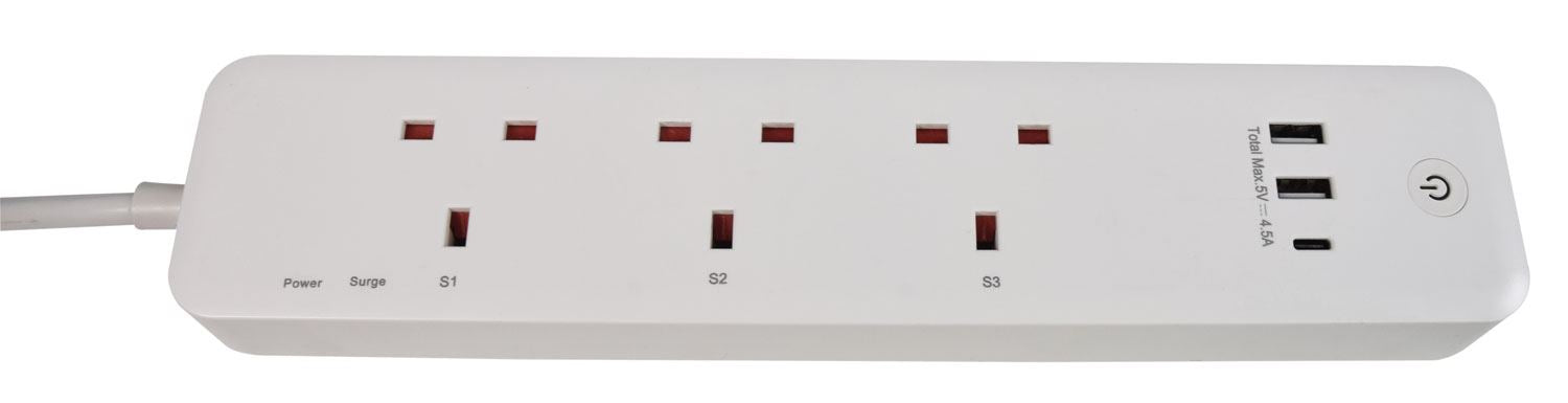 Mercury 3 Gang 1m Wireless Remote Control Socket Extension with 3 x USB Charge Ports 2x USB-A 1x USB-C