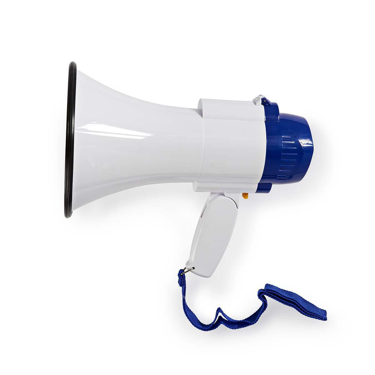 Nedis 10W Megaphone, 250m Range with Built-in Microphone, Siren, Adjustable Volume, Record Function - White & Blue