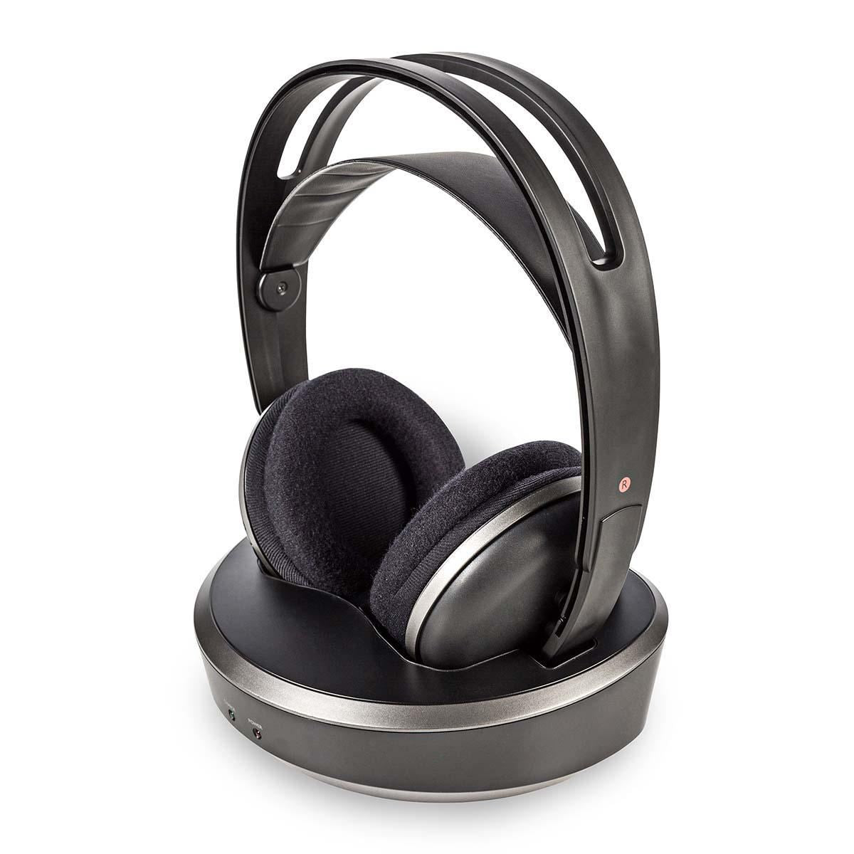 Nedis Wireless TV Headphones | RF, frequency 868 Mhz | Over-Ear | Maximum battery play time: 11 hrs | 100 m | Digital Audio | Charging dock | Black / Silver