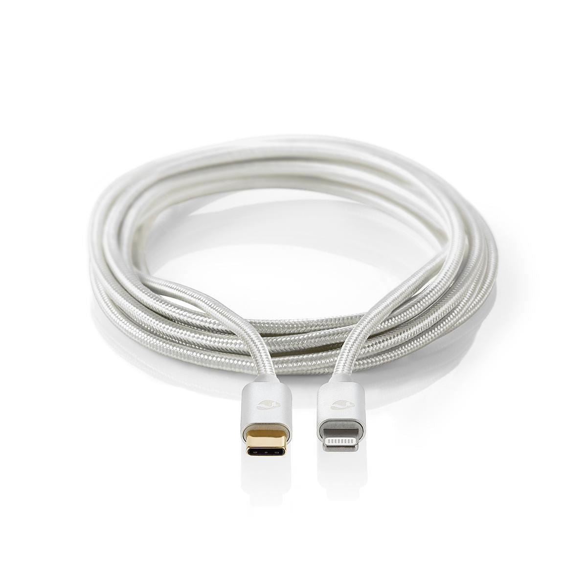 Nedis Lightning Cable | USB 2.0 | Apple Lightning 8-Pin | USB-C™ Male | 480 Mbps | Gold Plated | 1.00 m | Round | Braided / Nylon | Aluminium / Silver | Cover Window Box