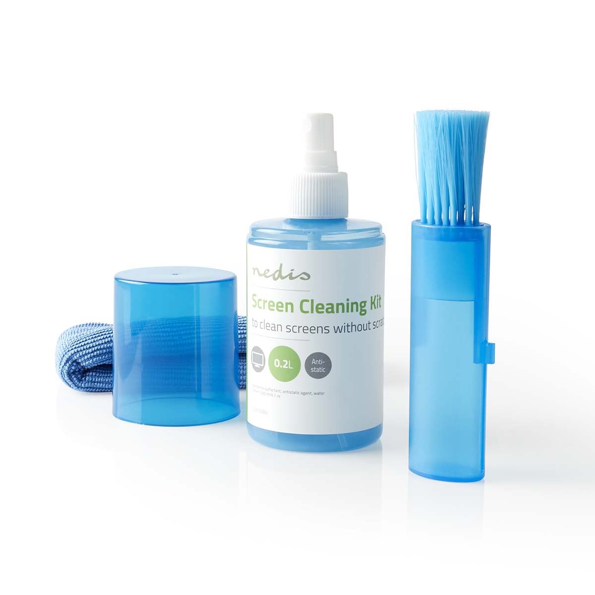 Nedis Screen Cleaner Kit for TV, PC, Smartphone & Tablet, 200 ml Spray, Brush & Pearl Cloth