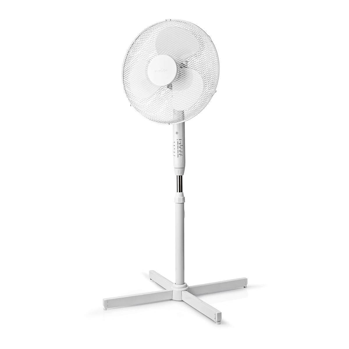 Nedis 40cm Stand Fan 3-Speed with Oscillation 40W, Adjustable height, Shut-off timer, Remote control - White