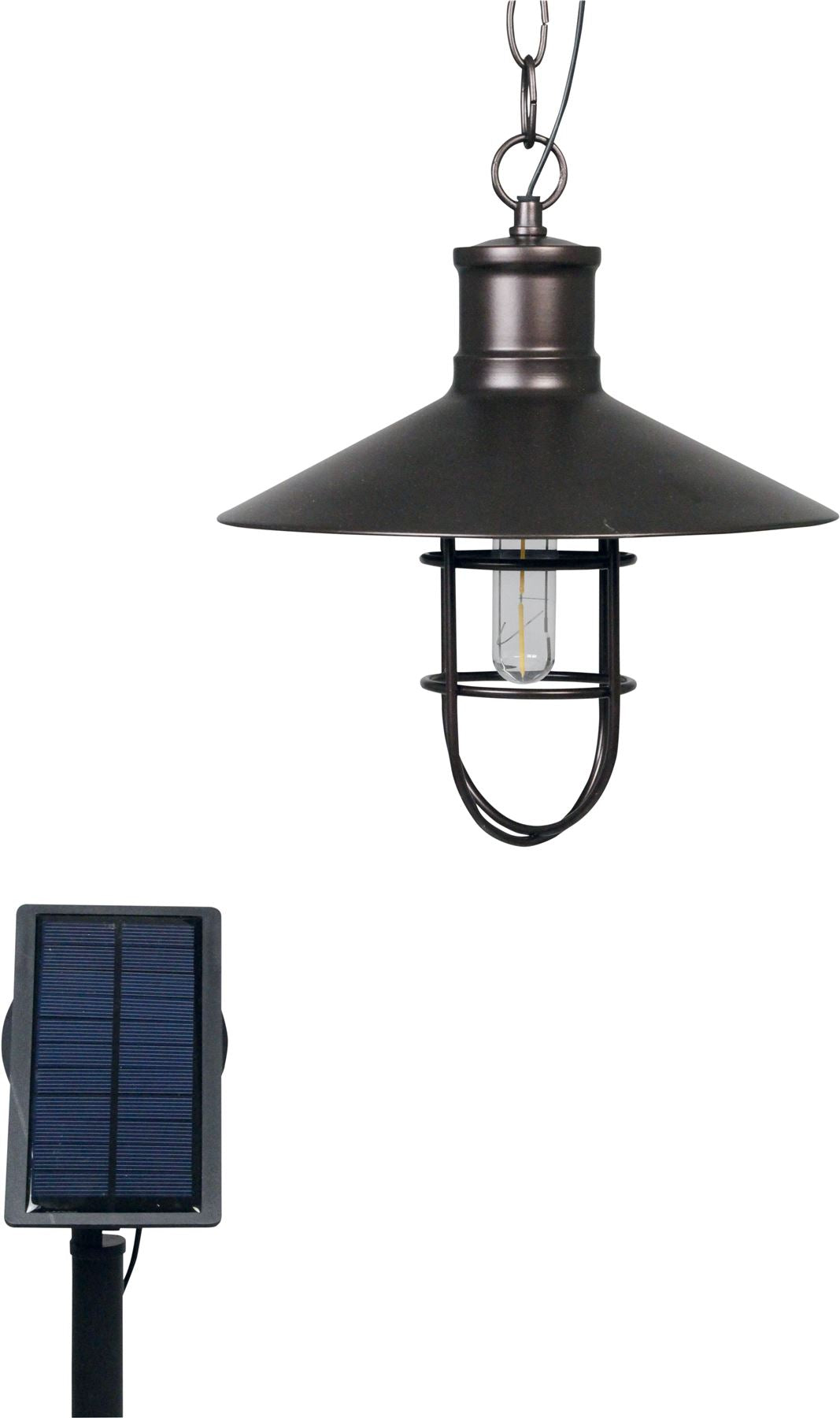 Solar LED Industrial Style Hanging Porch Light Outdoor Chain Lantern Bronze