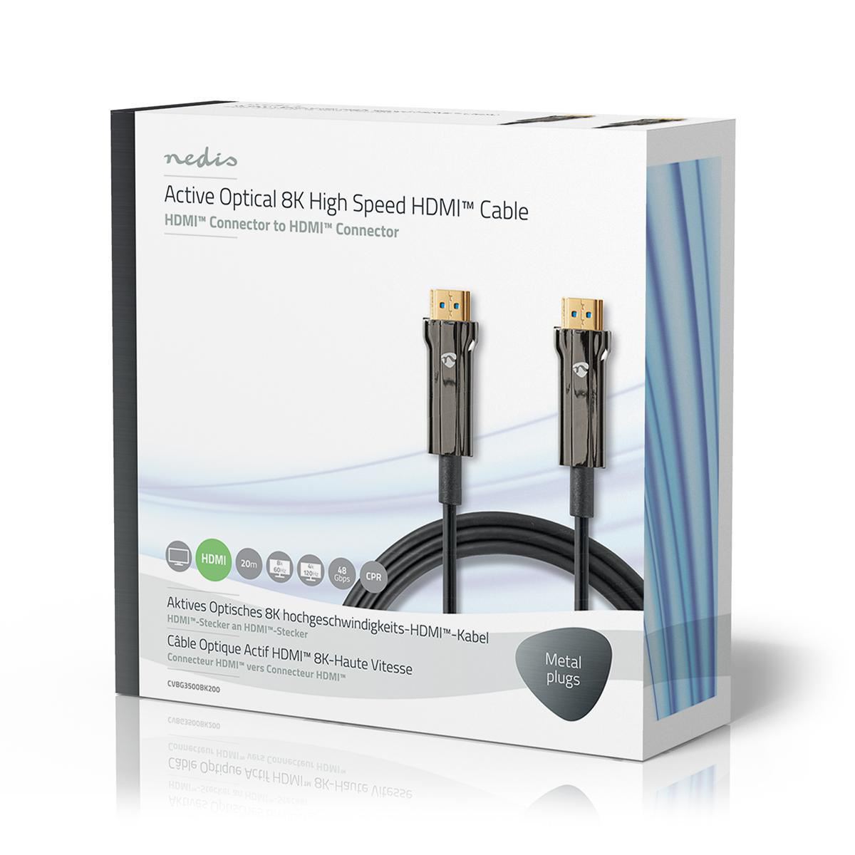 Nedis Active Optical Ultra High Speed HDMI™ Cable with Ethernet | HDMI™ Connector | HDMI™ Connector | 8K@60Hz | 48 Gbps | 20.0 m | Round | PVC | Black | Gift Box