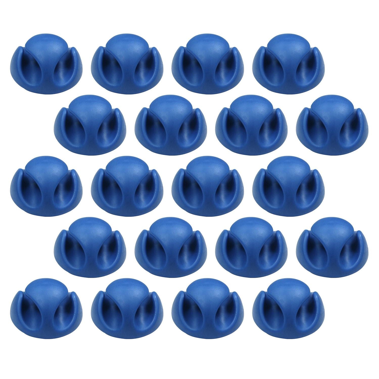 Ex-Pro 20 Pack Double Cable Desk Tidy Clips, Self Adhesive Cord Holder Clips for USB Power Wire PC Office Home, Blue