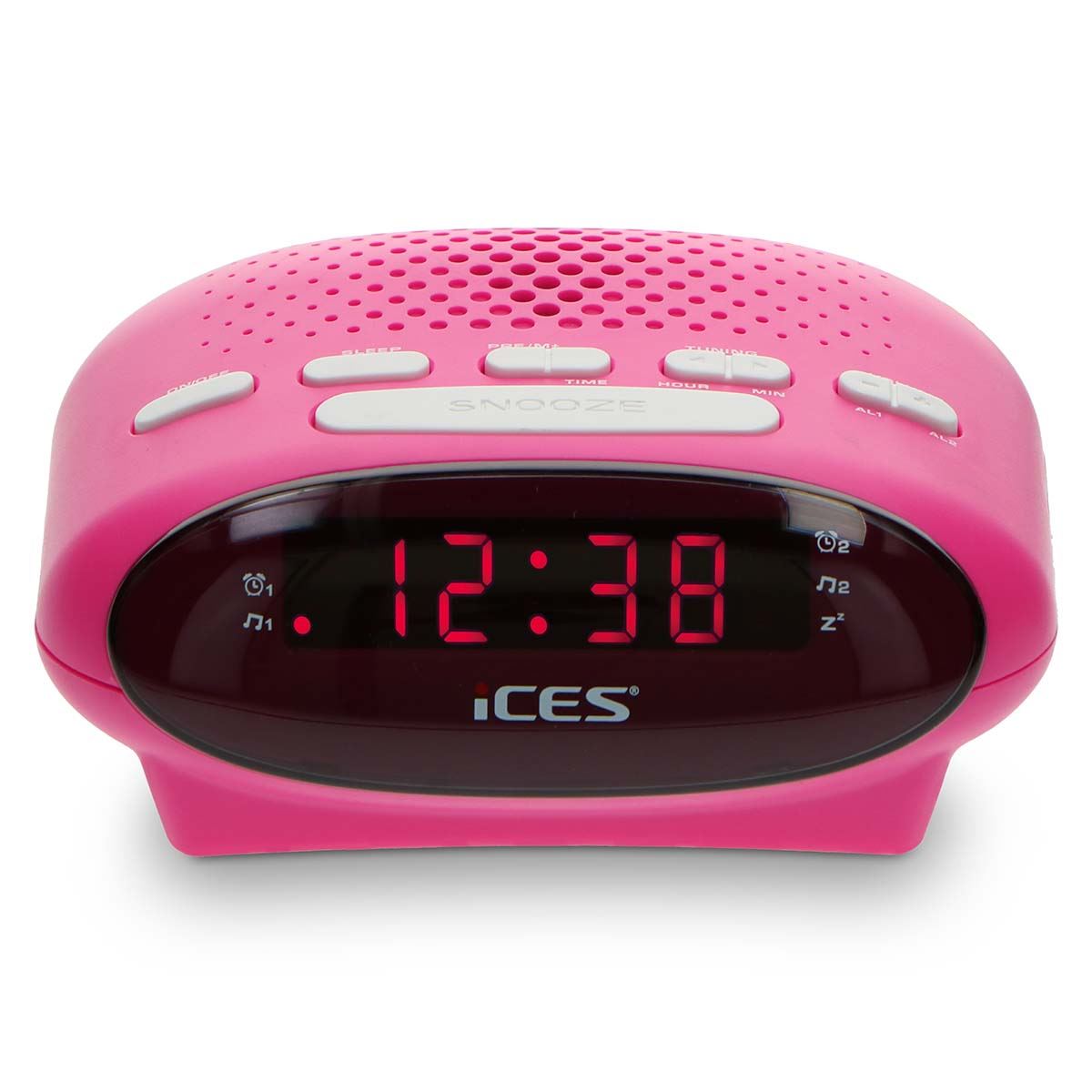 ICES Digital Desk Alarm Clock Radio LED | FM | Buzzer, Dual Alarm & Snooze function - Pink