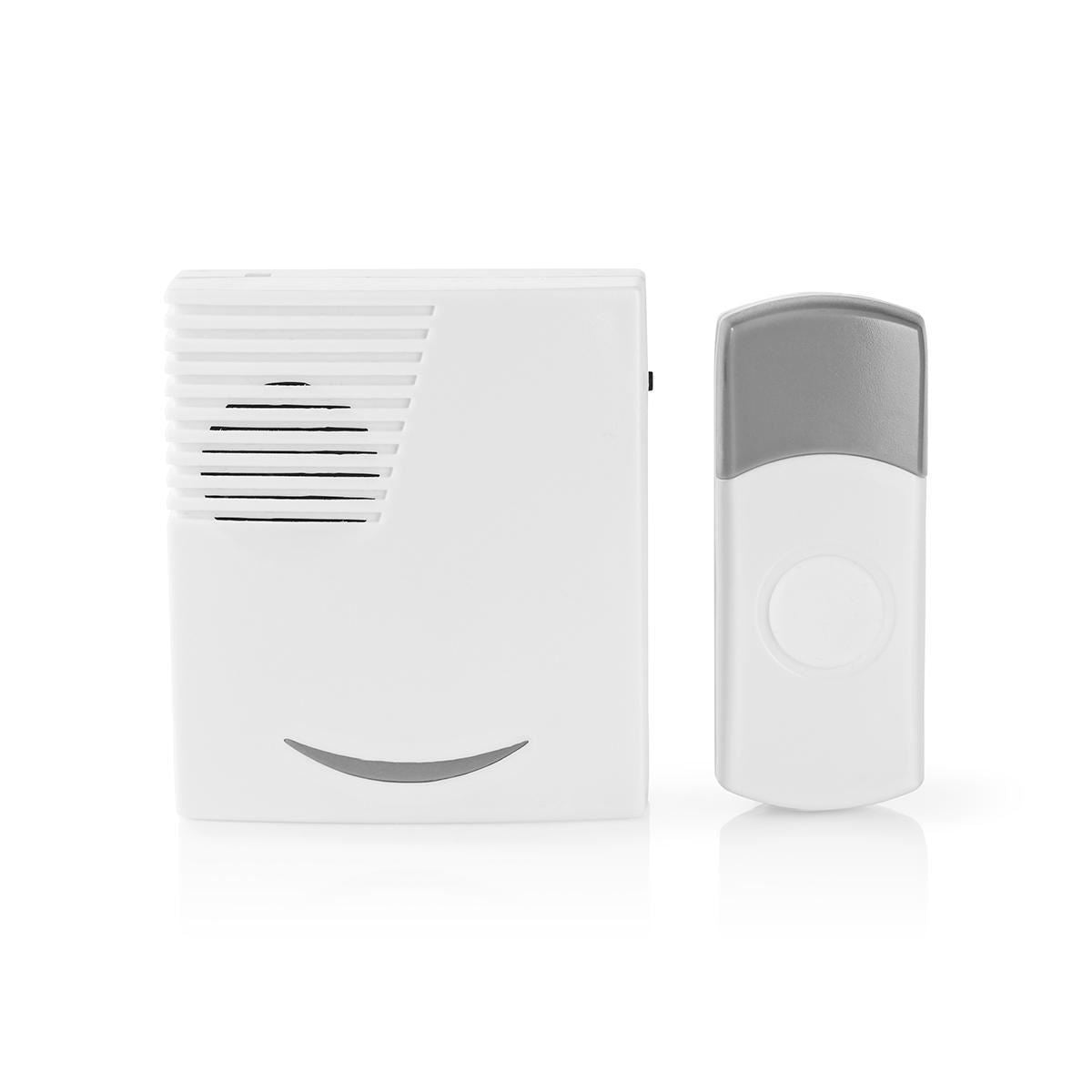 Nedis Wireless Doorbell, Battery Powered Cordless Door Chime Kit with 100m Range, 36 Chimes, LED and 80dB Volume - White