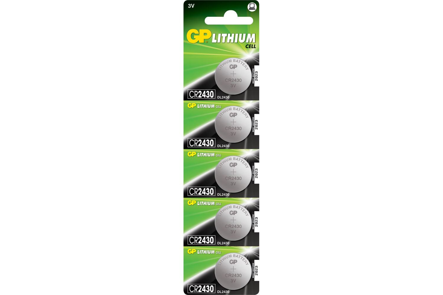 Gp CR2430 Battery 3V 270mAh 3.0 x 24.5mmØ 5 Pack