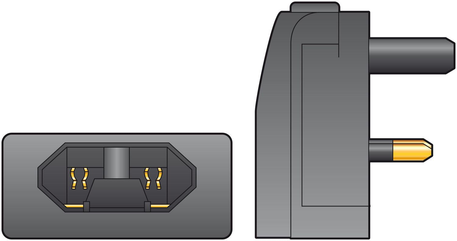 European 2 Pin EU Cable to UK Mains Plug Converter Adapter ECP Clamp-On 5A - Black