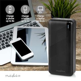 Nedis Powerbank | 32000 mAh | 2.4 / 3.0 / 3.25 A | Number of outputs: 2 | Output connection: 1x USB-A / 1x USB-C™ | Input connection: 1x Micro USB / 1x USB-C™ | PD3.0 45W / PD3.0 65W | Lithium-Polymer