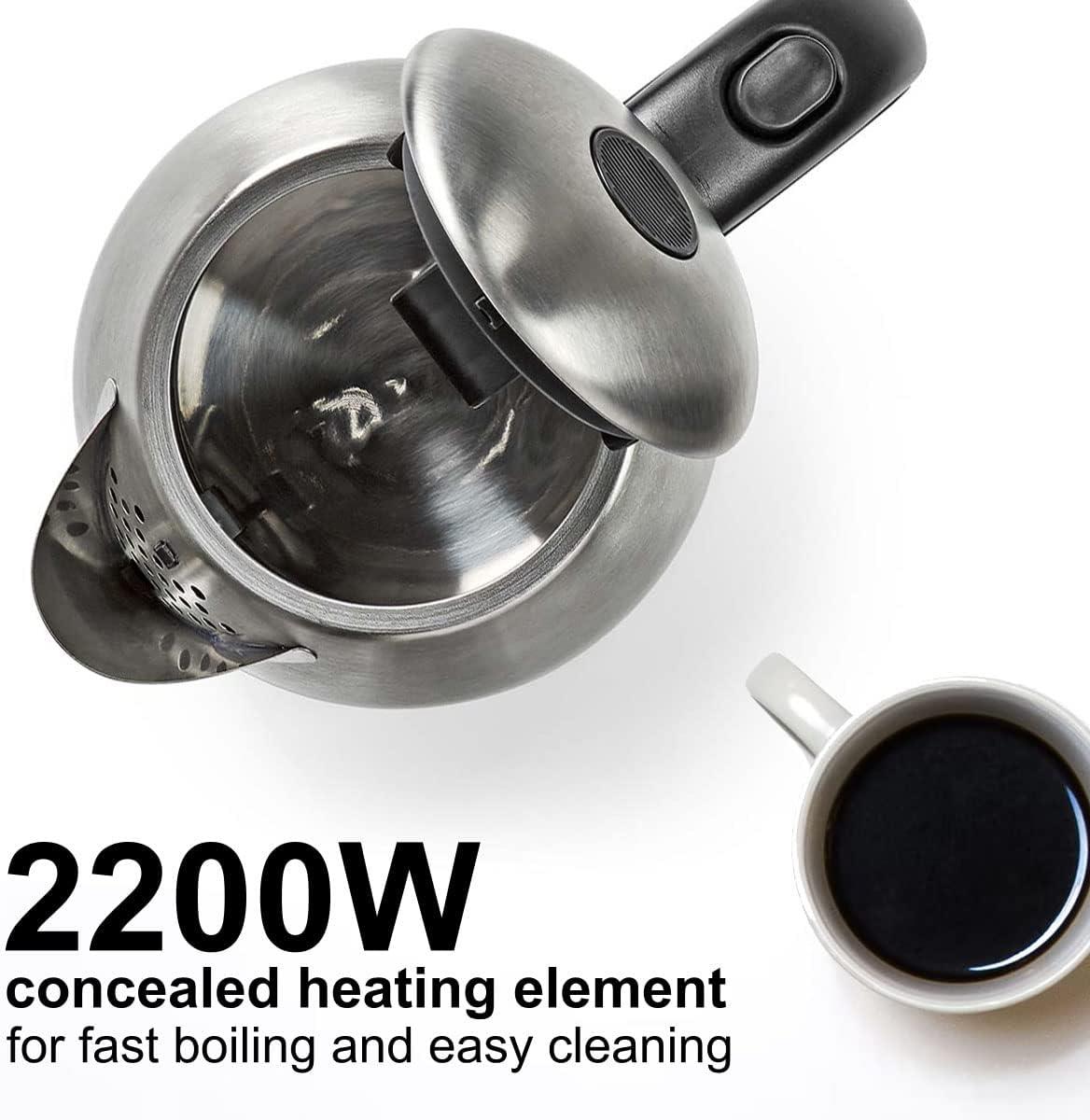 Nedis 1.7L Electric Kettle Cordless Silver 2200W Boil Dry Protection Auto Switch Off