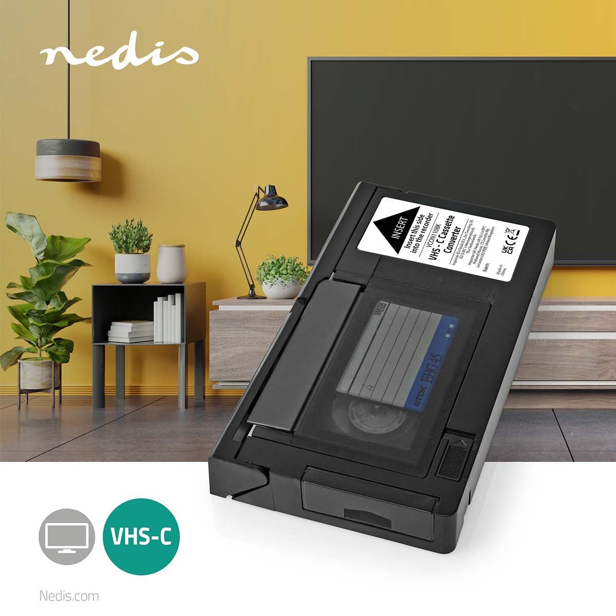 Nedis VHS-C to VHS Cassette Adapter (Converts Video Camcorder Tapes to VHS Video)