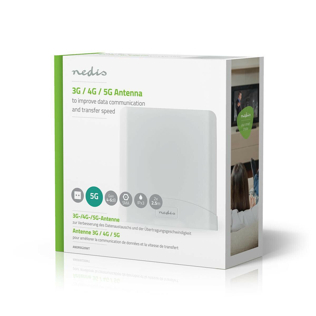 Nedis 5G 4G 3G GSM Mountable Aerial Antenna with 2x 2.5 m cable