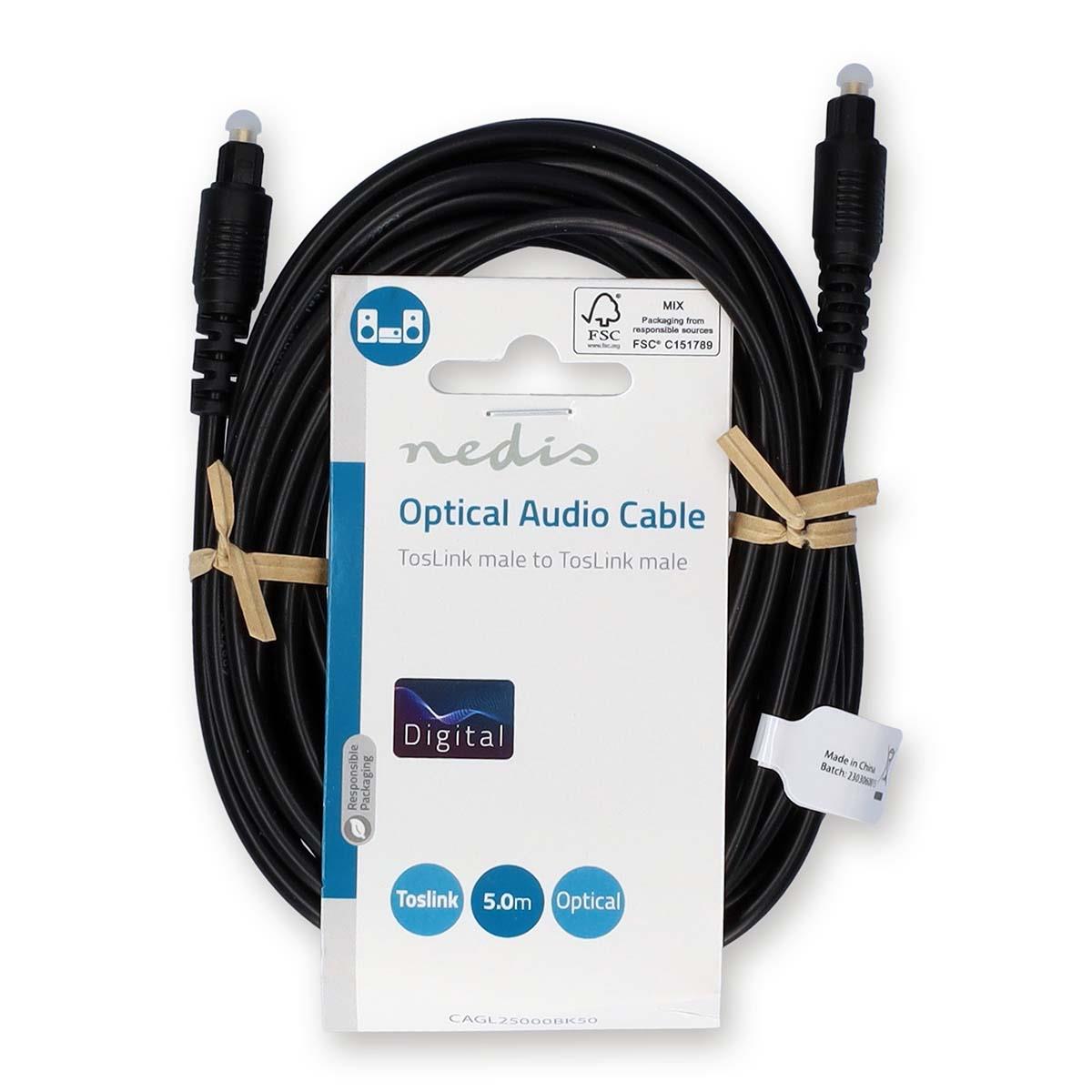 Nedis Optical Audio Cable | TosLink Male | TosLink Male | 5.00 m | Round | PVC | Black | Label