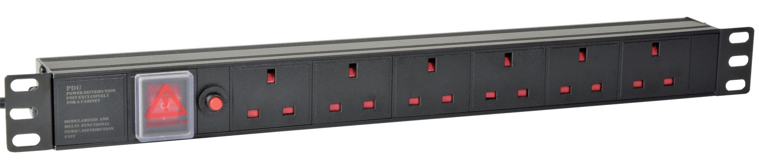 Mercury 6-Way Horizontal 13A Switched PDU 19-Inch 1U Standardised Power Distribution Unit 1.8m Lead