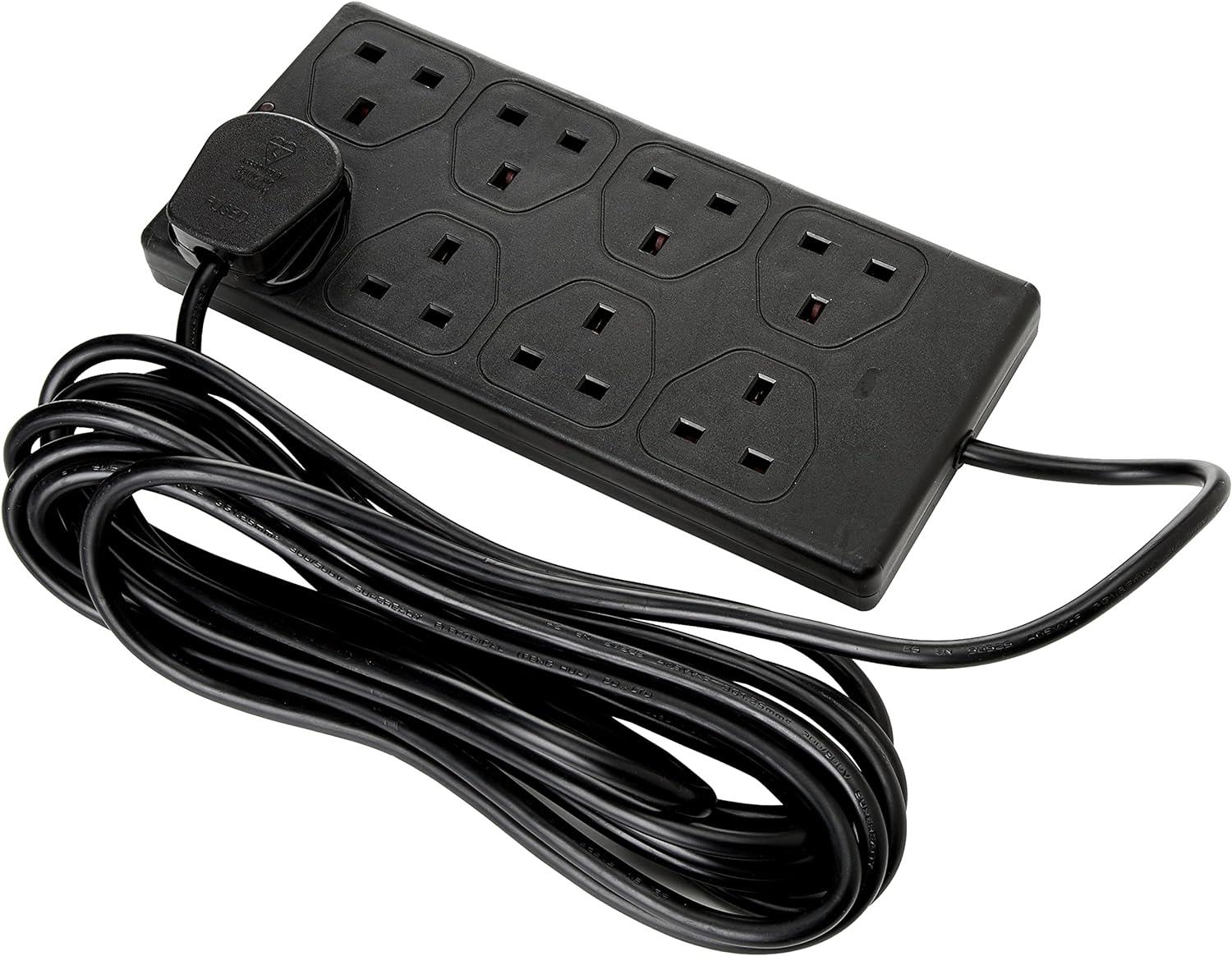 8 Gang 5m Mains Extension Lead Socket 13A - Black