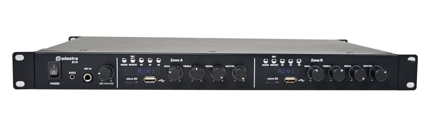 Adastra A14 Dual Stereo Mixer-Amplifier PA System 4 x100W 1U