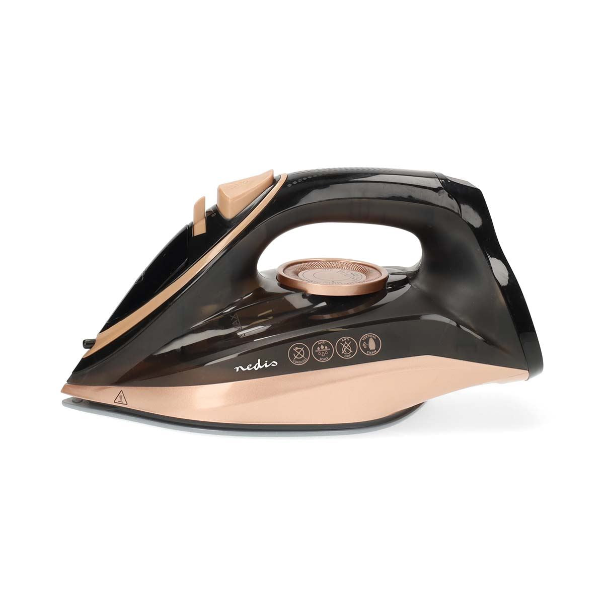 Nedis Steam Iron 2200W, Powerful Fast Heating, Adjustable Steam Control, Vertical Steam Spray Function, Large 260ml Water Tank, Stainless Steel Soleplate - Rose Gold