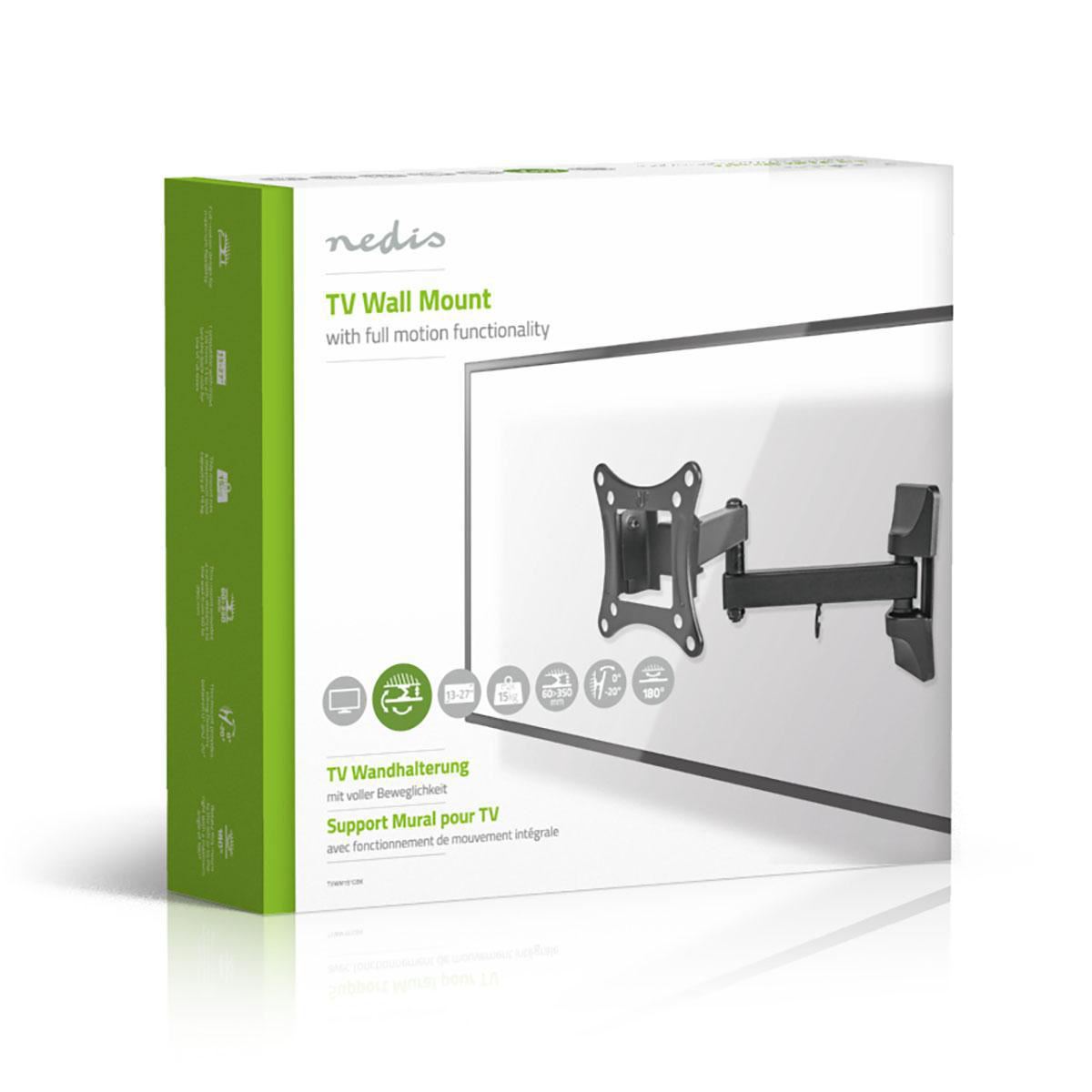 Nedis Full Motion TV Wall Mount | 13 - 27 " | Maximum supported screen weight: 15 kg | Tiltable | Rotatable | Minimum wall distance: 60 mm | Maximum wall distance: 350 mm | 3 Pivot point(s) | ABS / Steel | Black
