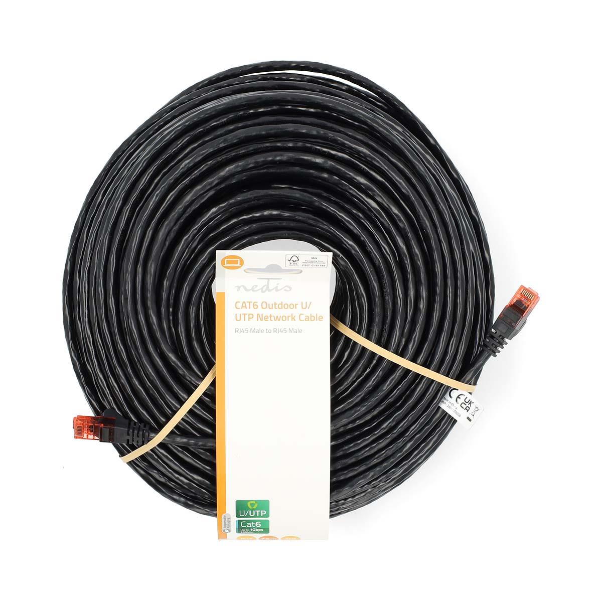 Nedis CAT6 Network Cable | RJ45 Male | RJ45 Male | U/UTP | 75.0 m | Outdoor | Round | PE | Black | Label