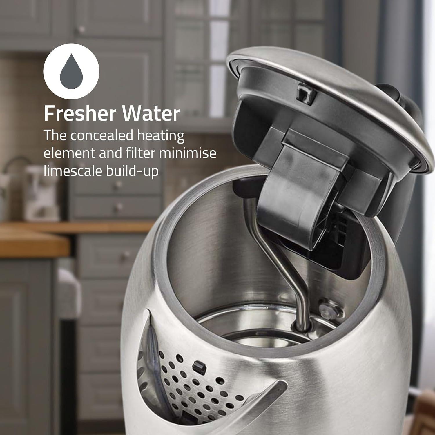 Nedis 1.7L Electric Kettle Cordless Silver 2200W Boil Dry Protection Auto Switch Off