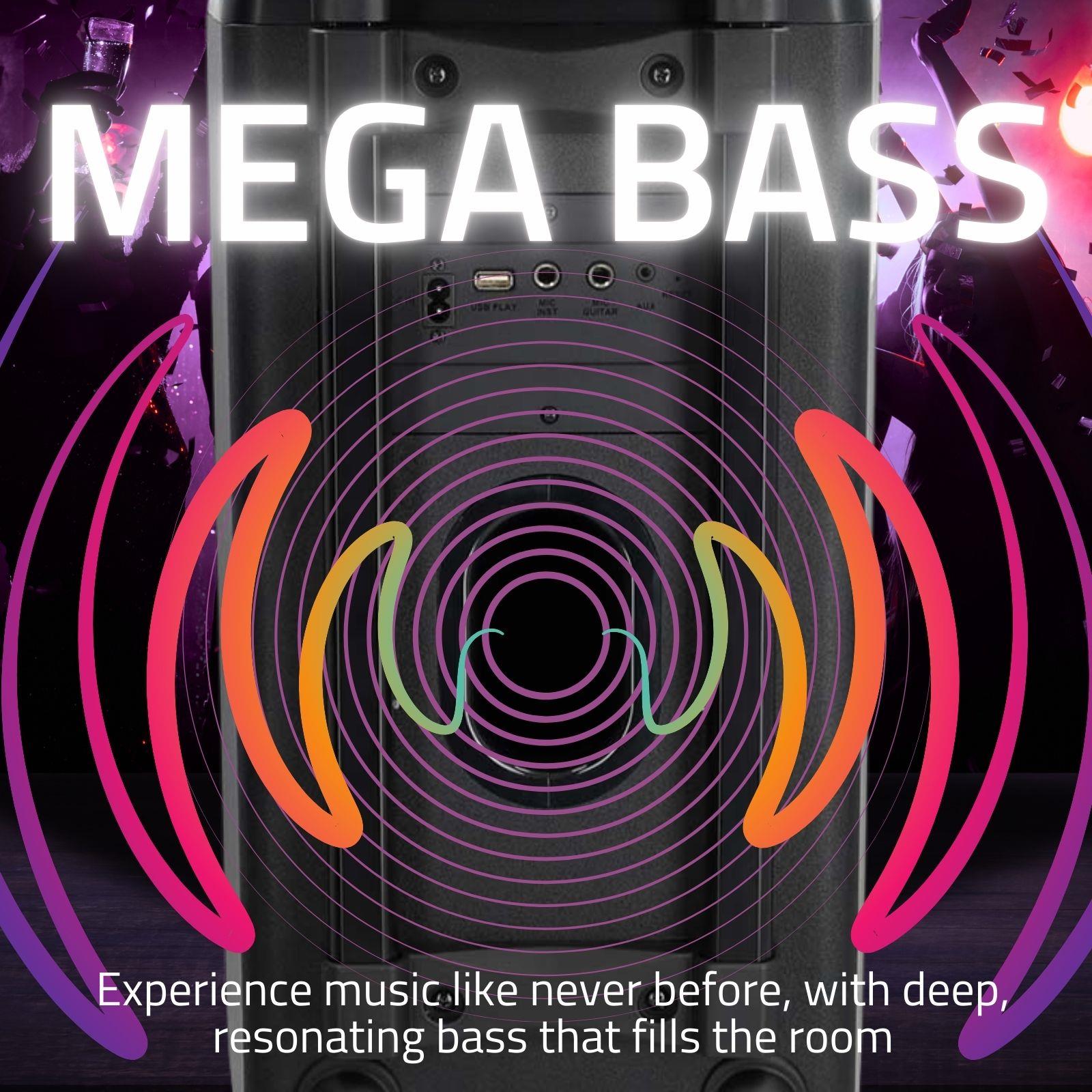 Nedis Party Box 240w Wireless Bluetooth Party Speaker, 5H Playtime, Portable Design, Dynamic Light Show, IPX4 Splashproof, AI Sound Boost, Microphone Input, Black