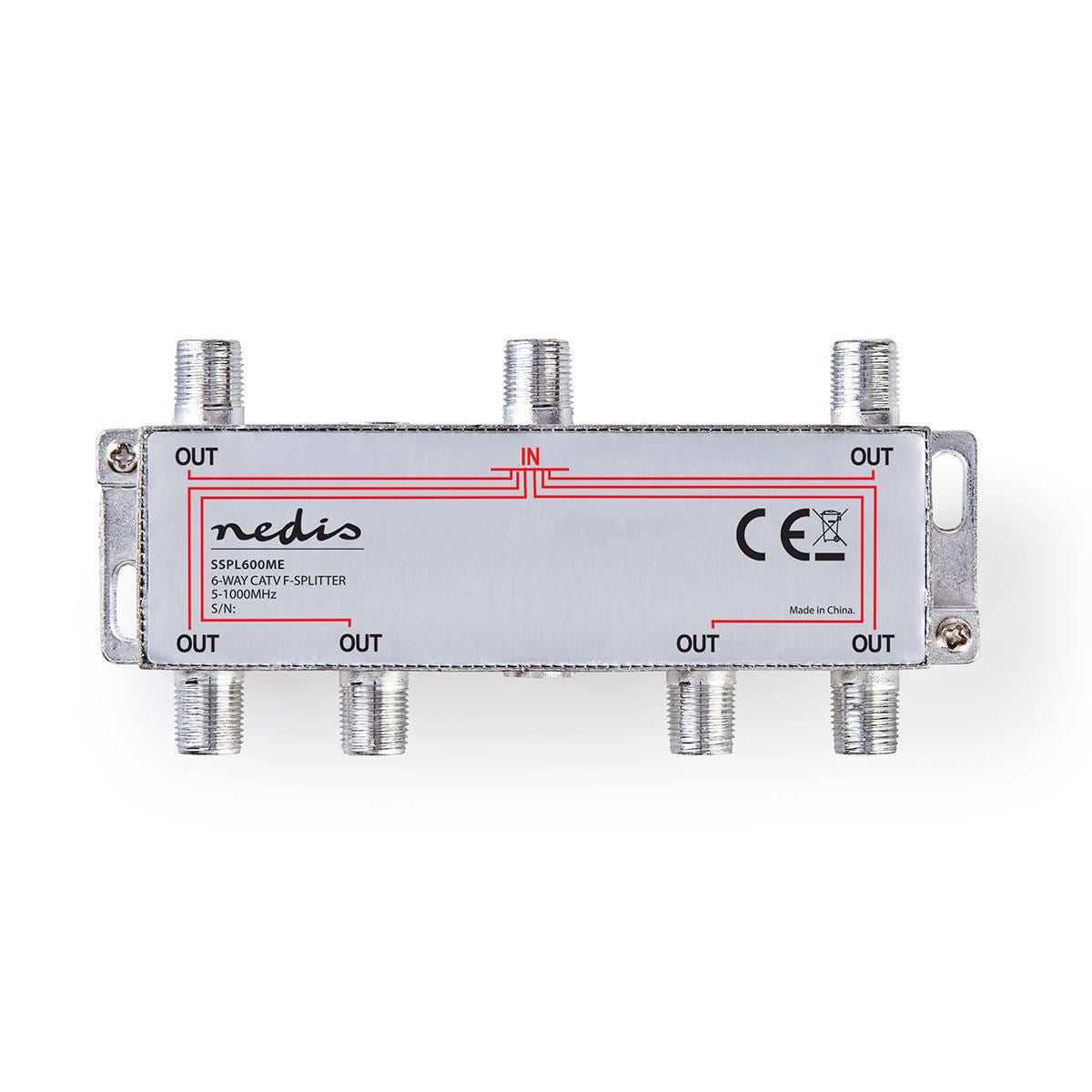 Nedis CATV Splitter | 5 - 1000 MHz | Insertion loss: 10.0 dB | Number of outputs: 6 | 75 Ohm | Zinc