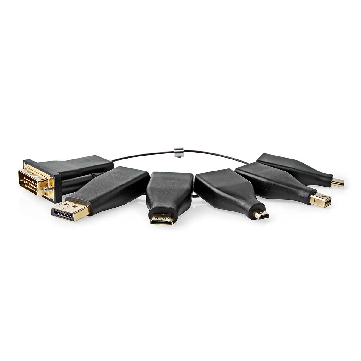 Nedis HDMI™ Adapter | DisplayPort Male / DVI-D 24+1-Pin Male / HDMI™ Micro Connector / HDMI™ Mini Connector / Mini DisplayPort Male / USB-C™ Male | HDMI™ Output | Gold Plated | Straight | PVC | Black | 1 pcs | Box